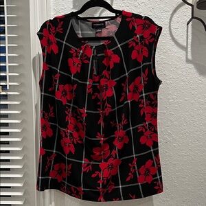 Liz Claiborne Career Black and Red Floral Sleeveless Blouse